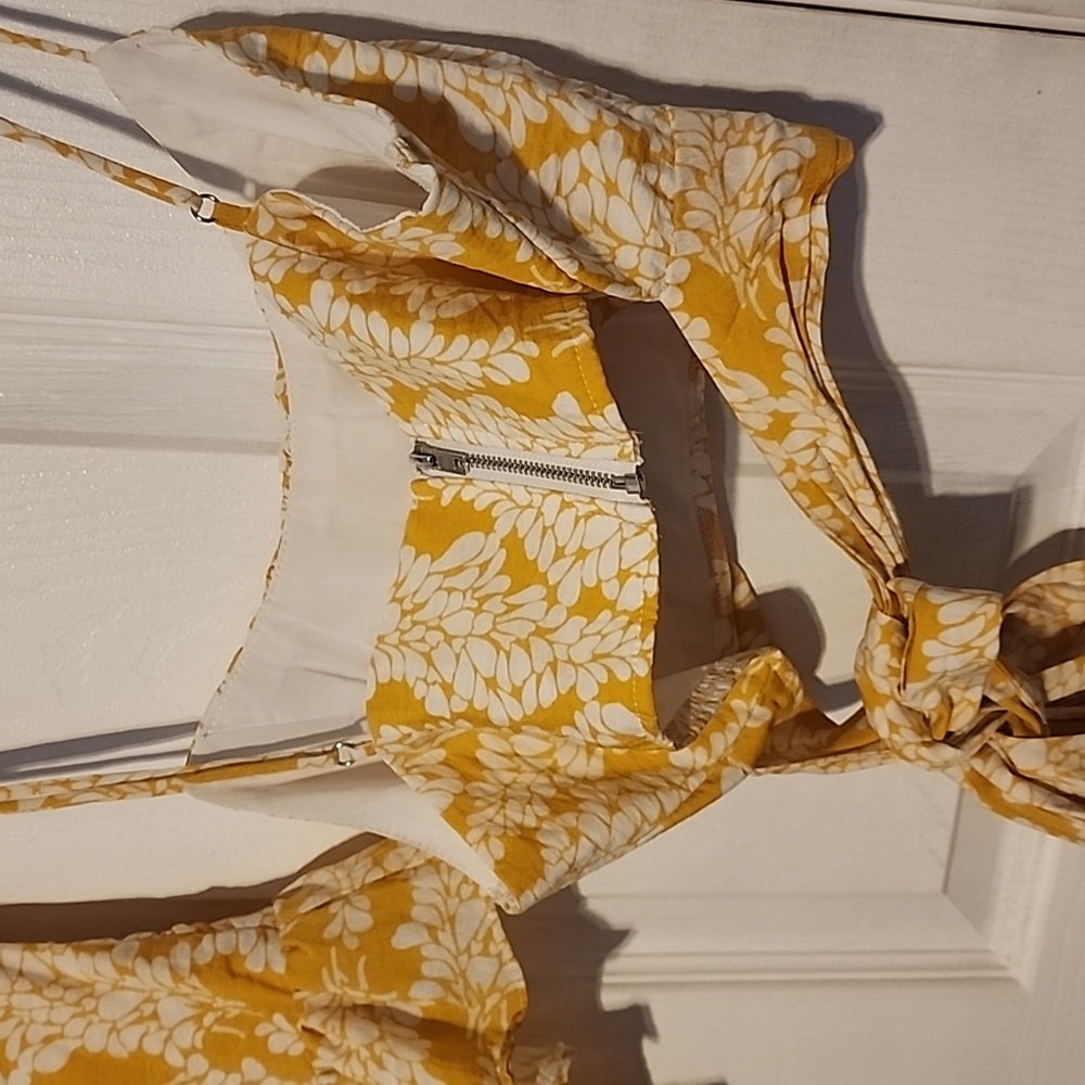 Linka Ruched Ruffle Skirt Leaf Print Yellow - Picture 6 of 7